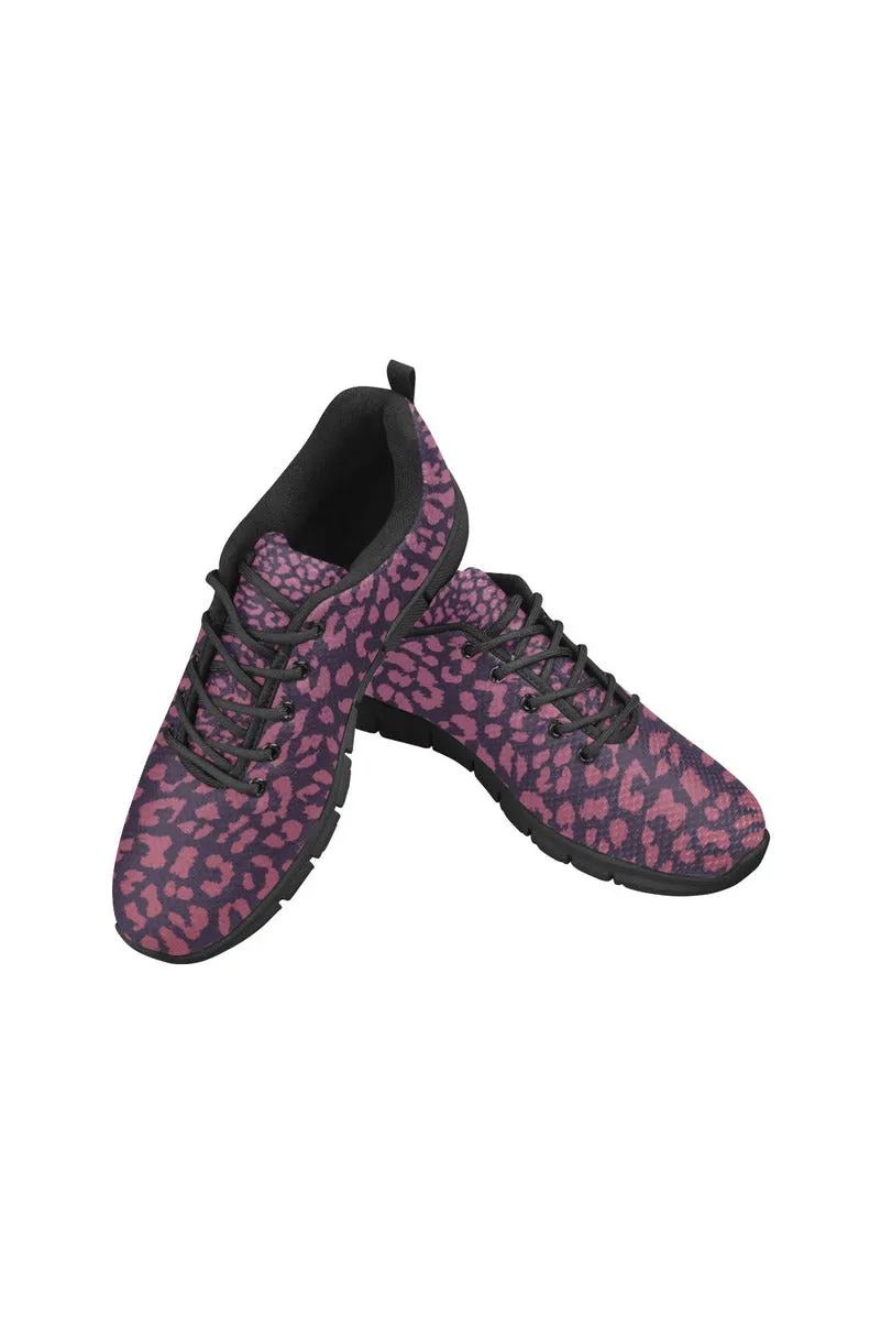 Berry Leopard Print Men's Breathable Running Shoes