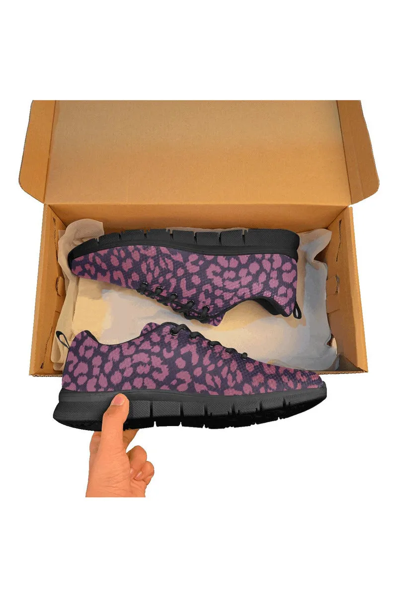 Berry Leopard Print Men's Breathable Running Shoes