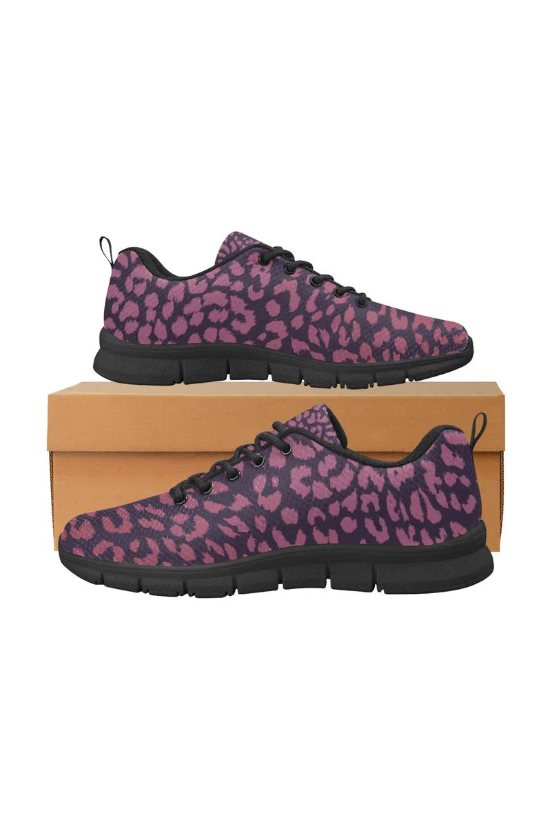 Berry Leopard Print Men's Breathable Running Shoes