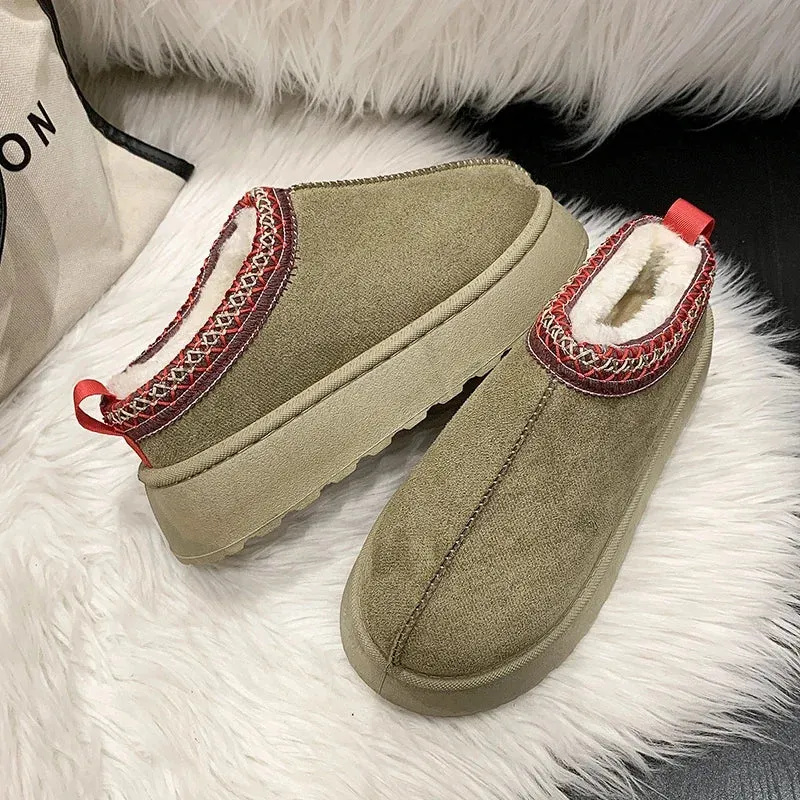 Hnzxzm Yellow-43Women Chelsea Ankle Snow Boots Winter New Woman Brand Fur Short Plush Warm Flats Slippers Platform Shoes Flip Flops Suede Botas
