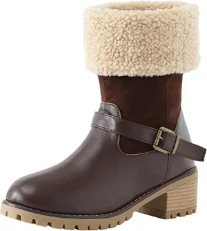 Ladmiple Winter Boots For Women Tall Mid Calf Snow Boots Fur Lined Cold Weather Warm Boots Comfort Outdoor Walking Shoes