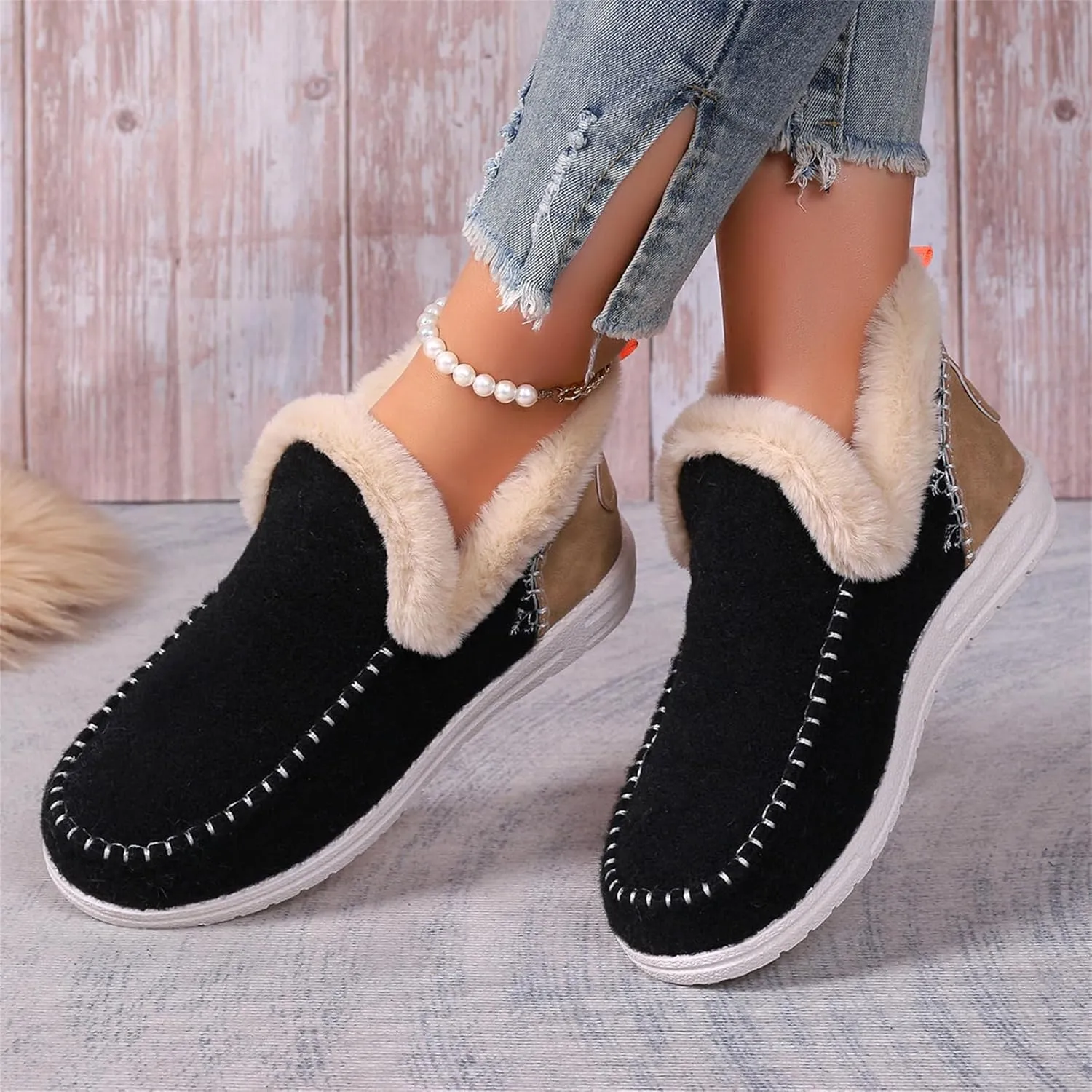 Lausiuoe Boots For Women Ankle Booties Warm Snow Winter Boots Fur Lined Casual Fashion Trendy Anti-Slip Loafers Shoes 2024