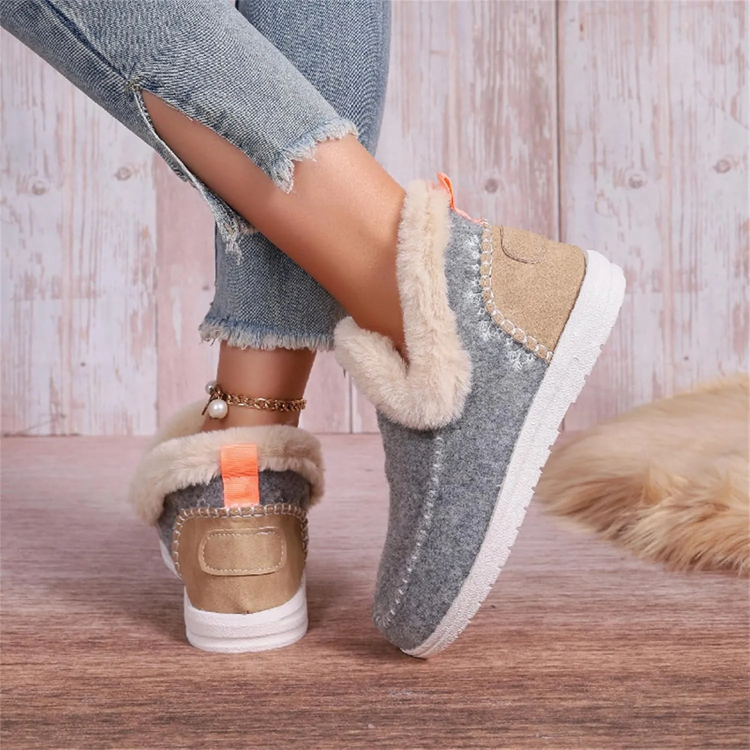 Lausiuoe Boots For Women Ankle Booties Warm Snow Winter Boots Fur Lined Casual Fashion Trendy Anti-Slip Loafers Shoes 2024