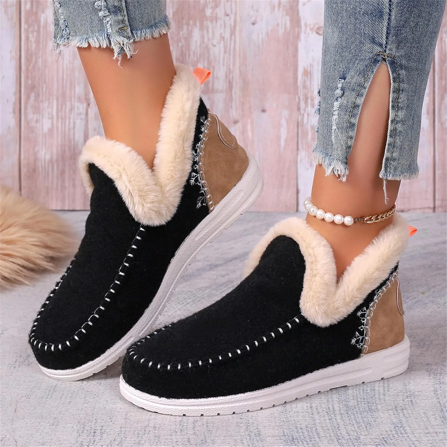 Lausiuoe Boots For Women Ankle Booties Warm Snow Winter Boots Fur Lined Casual Fashion Trendy Anti-Slip Loafers Shoes 2024