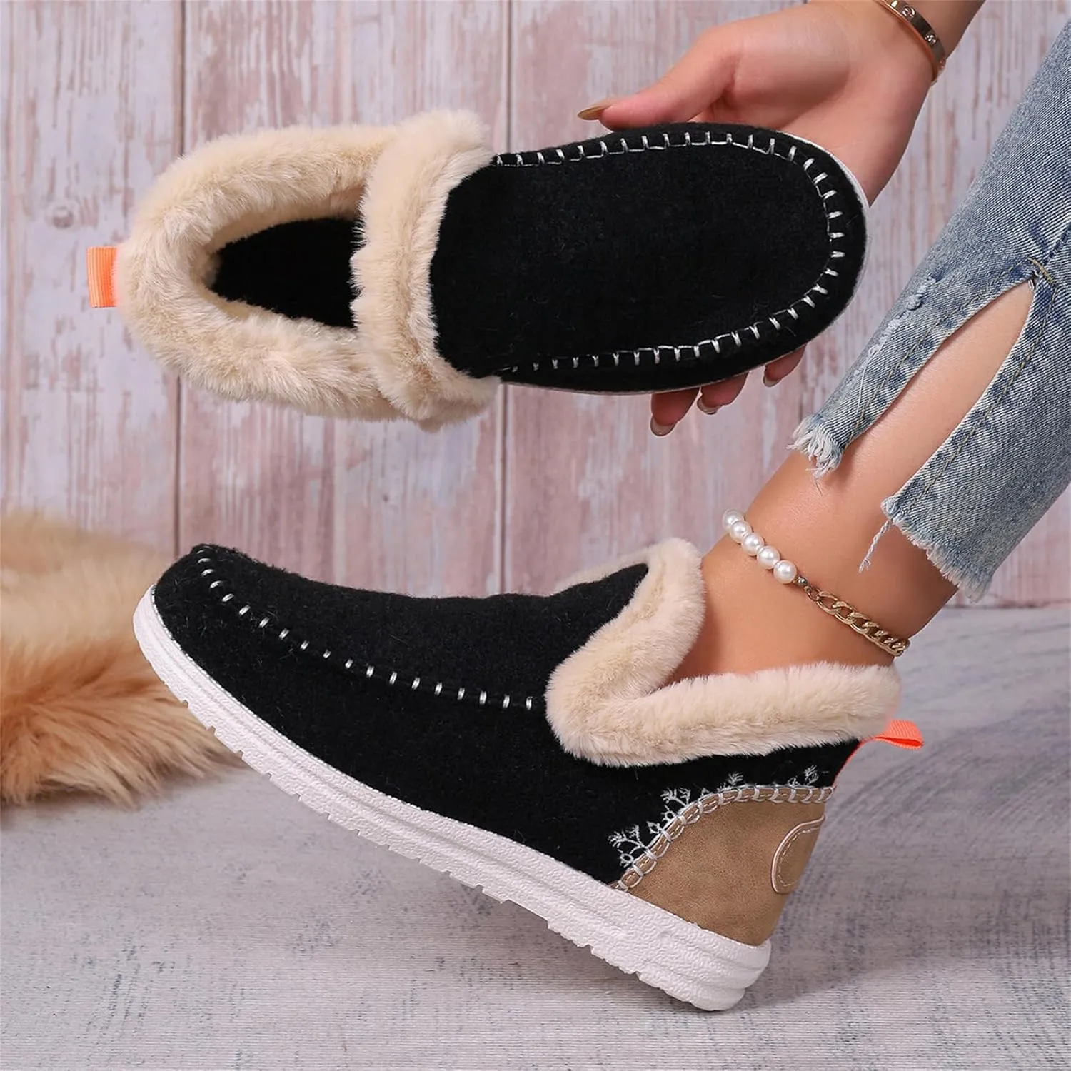 Lausiuoe Boots For Women Ankle Booties Warm Snow Winter Boots Fur Lined Casual Fashion Trendy Anti-Slip Loafers Shoes 2024
