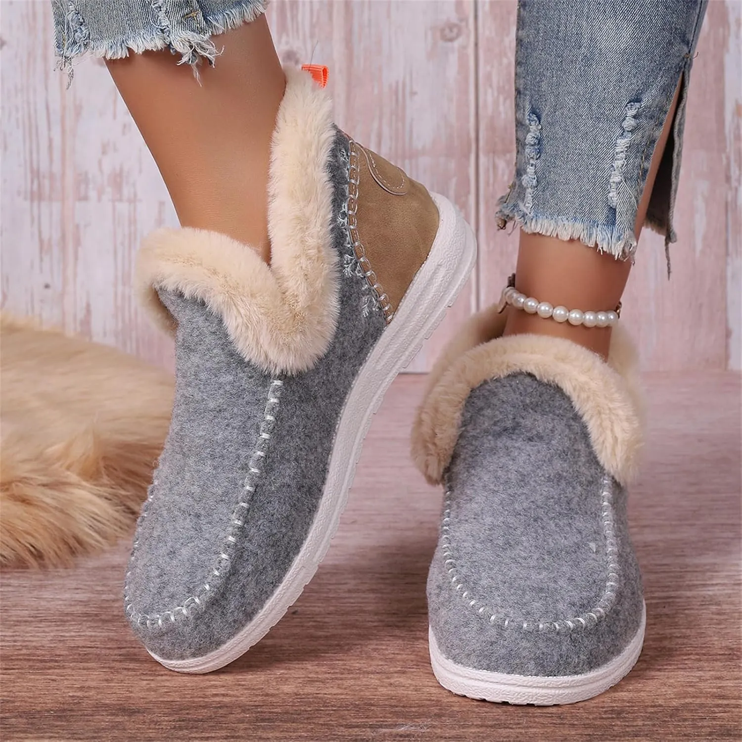 Lausiuoe Boots For Women Ankle Booties Warm Snow Winter Boots Fur Lined Casual Fashion Trendy Anti-Slip Loafers Shoes 2024