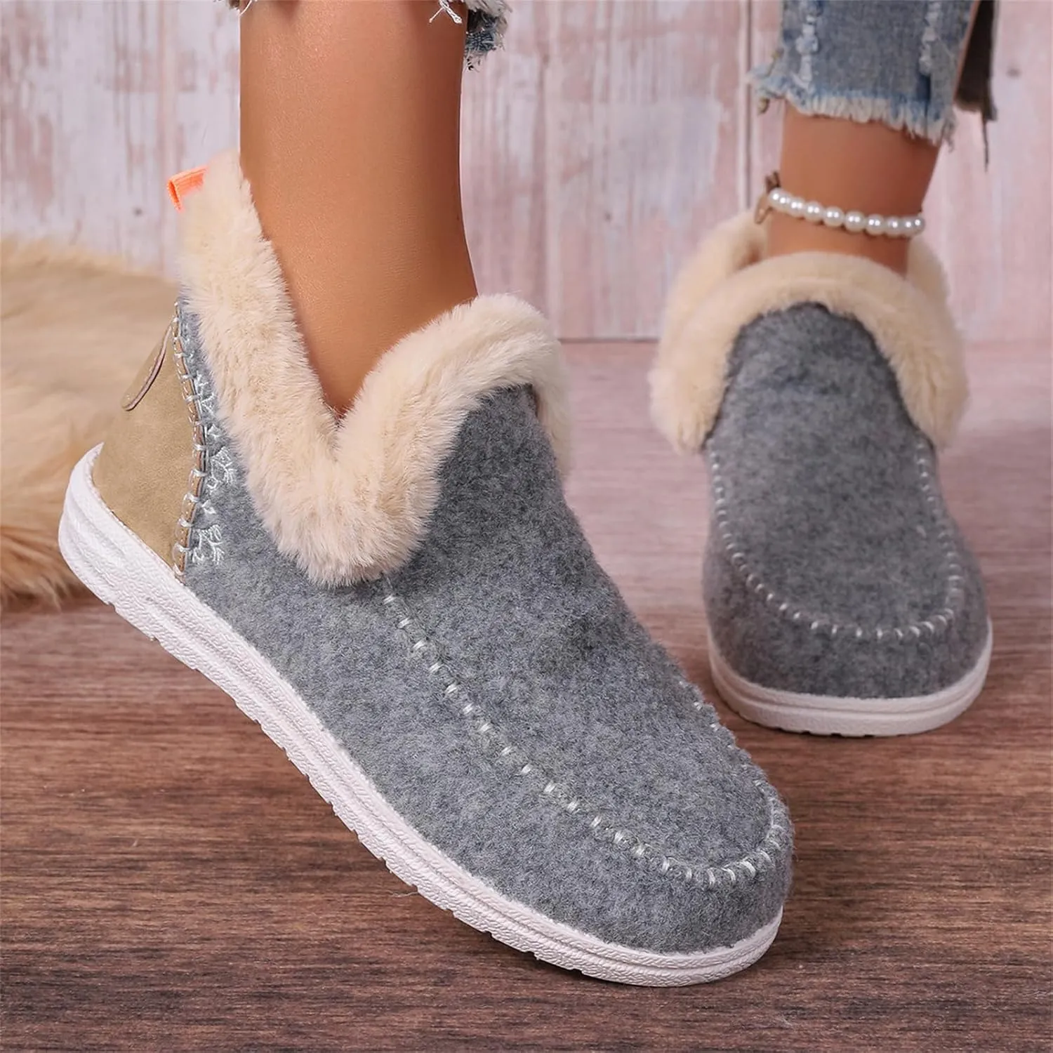 Lausiuoe Boots For Women Ankle Booties Warm Snow Winter Boots Fur Lined Casual Fashion Trendy Anti-Slip Loafers Shoes 2024
