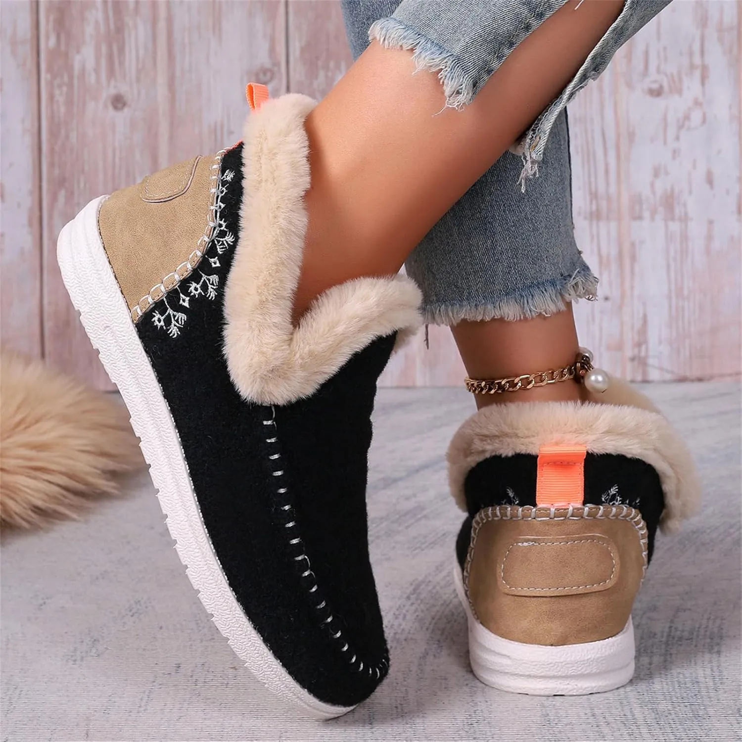 Lausiuoe Boots For Women Ankle Booties Warm Snow Winter Boots Fur Lined Casual Fashion Trendy Anti-Slip Loafers Shoes 2024