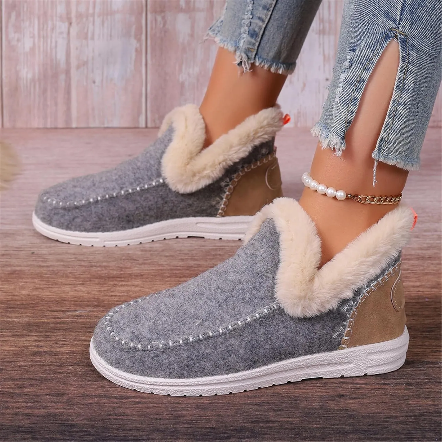 Lausiuoe Boots For Women Ankle Booties Warm Snow Winter Boots Fur Lined Casual Fashion Trendy Anti-Slip Loafers Shoes 2024