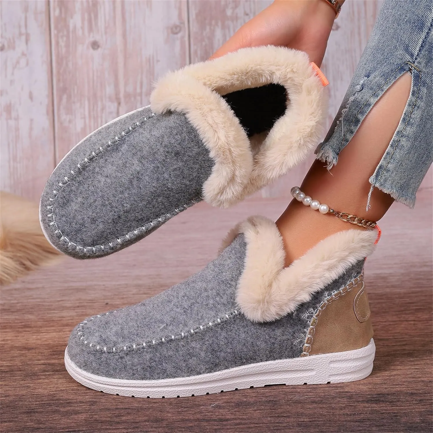 Lausiuoe Boots For Women Ankle Booties Warm Snow Winter Boots Fur Lined Casual Fashion Trendy Anti-Slip Loafers Shoes 2024