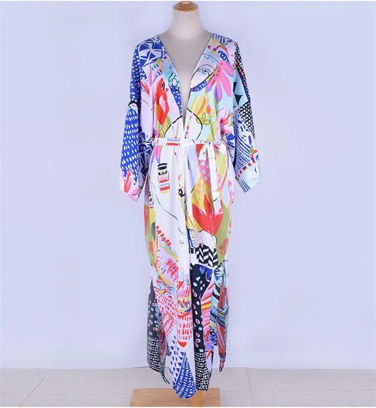 Printed Loose Beach Sunscreen Holiday Long Beach Bikini Cover Up