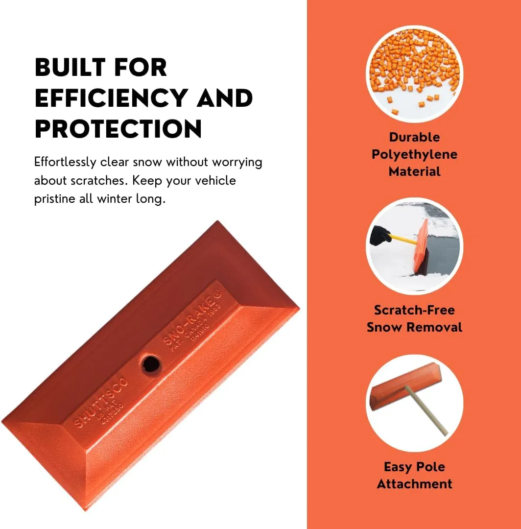 Shuttsco Heavy Duty 12" Snow Rake Head Only - Orange Polyethylene Material - Replacement Foam Head for Wooden and Aluminum Poles - Auto Dealer Snow Removal Tool - Made in USA