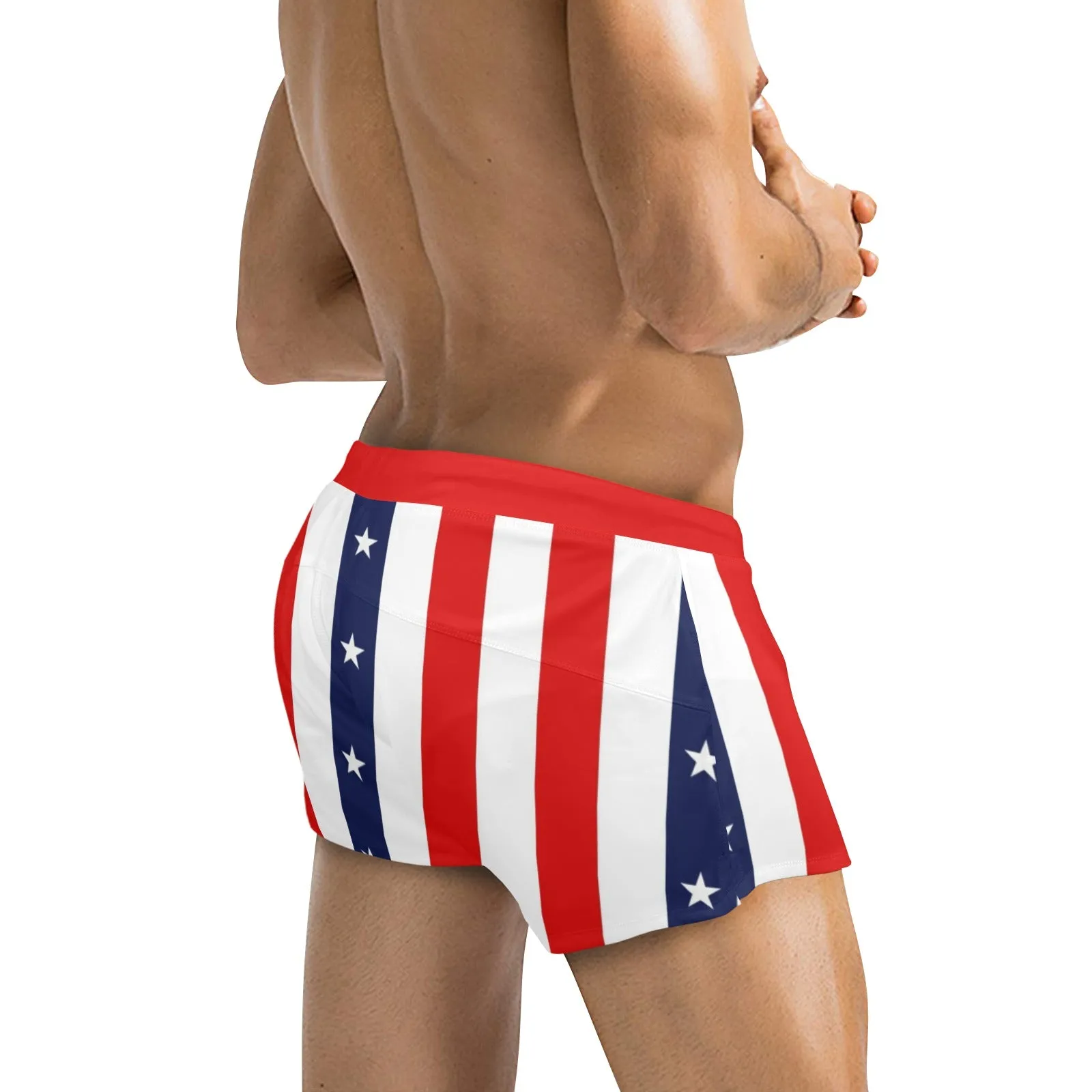 stars and stripes print 2 Men's Swim Trunks with Zipper Pocket (Model L71)