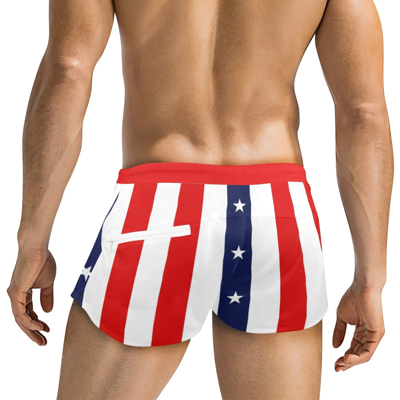 stars and stripes print 2 Men's Swim Trunks with Zipper Pocket (Model L71)