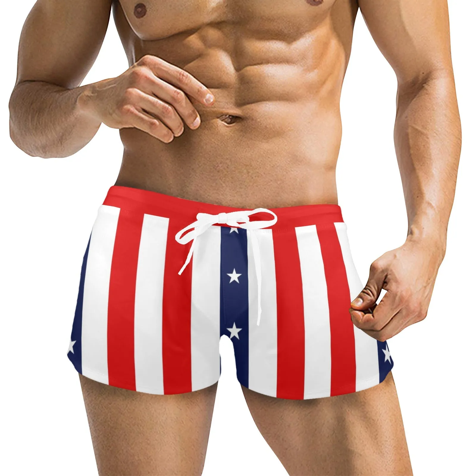 stars and stripes print 2 Men's Swim Trunks with Zipper Pocket (Model L71)