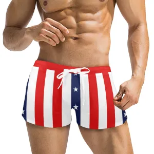 stars and stripes print 2 Men's Swim Trunks with Zipper Pocket (Model L71)
