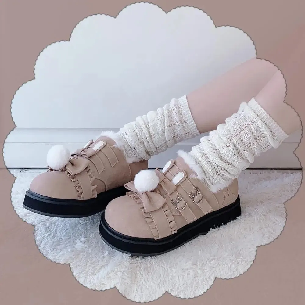 Uniwim Winter kawaii girl sweet lolita shoes vintage round head plus cashmere keep warm women shoes cute bowknot kawaii loli snow boots