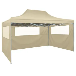 vidaXL Foldable Tent with 3 Walls 3x4.5 m Cream